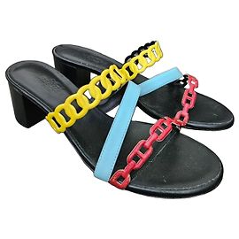 Hermès Multicolor Chain Heeled Sandals Black Red Yellow Light blue