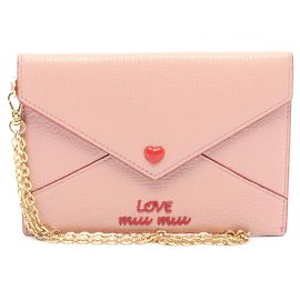 Miu Miu Madras Love Envelope Handbag Pouch in Pink Leather Pink