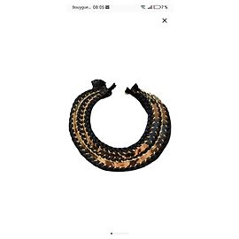 Hermès Bracelete Rígido em Tecido Preto e Metal Dourado Preto Dourado