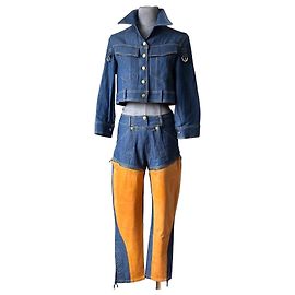 Completo in Denim Christian Dior con Giacca e Pantaloni Marrone Blu