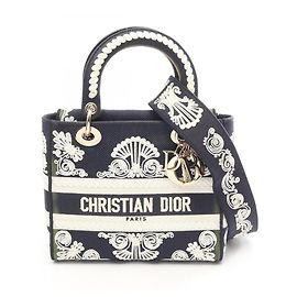 Christian Dior Dior LADY D-LITE Cornelie Sac à main 2-Way Medium Blanc Bleu Marine
