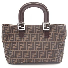Fendi Zucca Tote Bag Braun Schwarz Leder Canvas Braun Schwarz