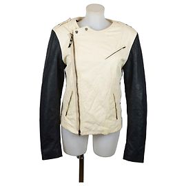 Giacca Biker in Pelle Bicolore Costume National Nero Bianco
