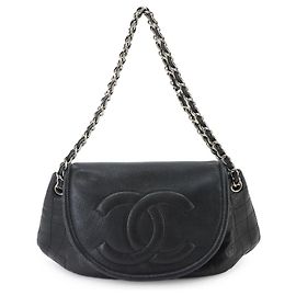 Chanel Half Moon Schultertasche mit Kette Schwarz Silber
