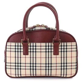 Bolso de mano Mini Boston Burberry Nova Check Beige Burdeos