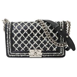 Chanel Boy Small Chain Shoulder Handbag Black White