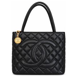 Chanel Borsa Tote Medaillon Matelassé Pelle Caviar Nera Nero