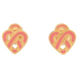 NEUE POIRAY VERSCHLÄNGTE HERZ-OHRRINGE ROSA EMAILLE & 18K GELBGOLD Golden