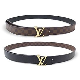 NEW LOUIS VUITTON ICONIC REVERSIBLE BELT T85 DAMIER LEATHER & CANVAS Brown
