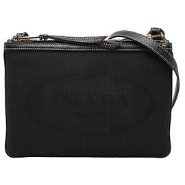Bolsa Tiracolo Prada em Jacquard com Logotipo Preto