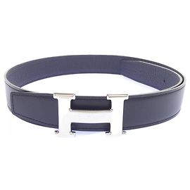 Hermès Cinto Reversível Hermes H 32mm Preto Azul marinho