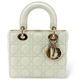 Christian Dior Lady Dior Mini en veau grainé Blanc