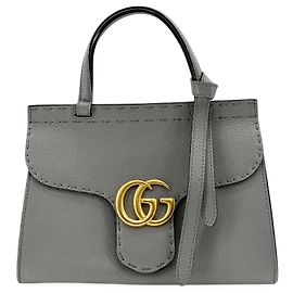 Gucci GG Marmont Animalier Top Handle Leather Medium Marrom