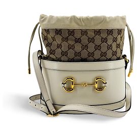 Gucci Horsebit 1955 Bucket Leather Small Blanc