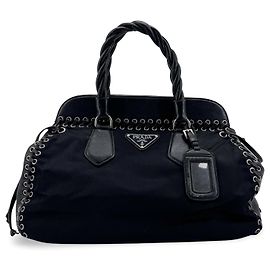 Prada Whipstitch Frame Satchel Tessuto and Leather Medium Black
