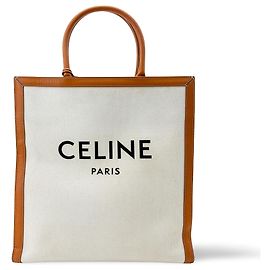 Céline Celine Vertical Cabas Canvas with Leather Small Beige