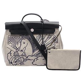 Hermès Bolsa Hermes Herbag Zip MM Pegasus Pop Azul Bege Cru Azul marinho