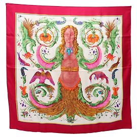 Hermès Lenço Hermes Carre 90 CERES Rosa Multicor