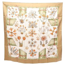 Hermès Lenço Hermes Herbier de Gavarnie 90 Branco Multicor Bege