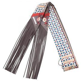 Hermès Lenço Hermes Twilly Fringe Les Voitures Nouvelles Marrom Multicor Azul marinho