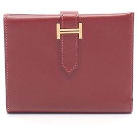 Hermès Hermes Bearn Compact Bi-fold Wallet Red Dark red