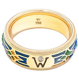 Autre Marque Wellendorff Rotating Enamel and Diamond Ring in 18K Yellow Gold Blue Golden Green