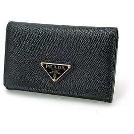 Prada Saffiano Triangle Card Case Black