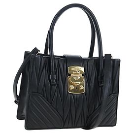 Miu Miu Matelasse Hand Bag Leather 2way Black Gold Tone Auth 167593SAM Black Other