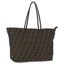 Borsa Tote FENDI Zucca Canvas Nero Marrone Auth 201522 Marrone Nero