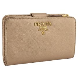 PRADA Bifold Wallet Safiano Leather Gold Auth 205174A Golden