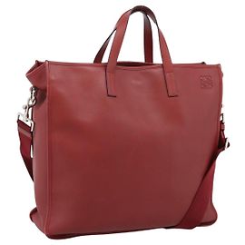 LOEWE Hand Bag Leather 2way Red Silver Auth 205076 Silvery Red