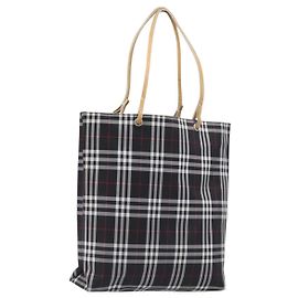 Borsa Tote BURBERRY Nova Check Canvas Black Silver Auth 203633 Nero Argento