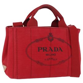 PRADA Canapa PM Handtasche Canvas 2way Orange Gold Auth 205107 Golden Orange
