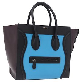 Céline CELINE Luggage Mini Shopper Handtasche aus Leder Türkisblau Auth LN125SAM Türkis