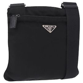 Bolso de Hombro PRADA Nylon Negro Plata Auth 200013A Negro Plata