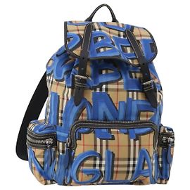 Mochila BURBERRY Nova Check Nylon Beige Silver Auth mr2901A Plata Beige