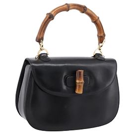 Bolsa de mão GUCCI Bamboo em couro preto e dourado 000 1364 0633 Auth 201509A Preto Dourado