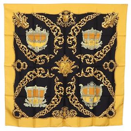 Hermès Lenço HERMES Carre 90 Seda Amarelo Auth 199714M Amarelo