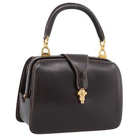 Bolsa de mão GUCCI em couro marrom e dourado Auth LN133V Marrom Dourado