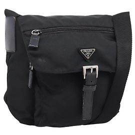 Borsa a Tracolla PRADA Nylon Black Silver Auth ki6826 Nero Argento