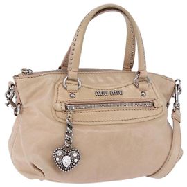 Bolsa de mão Miu Miu em couro 2way Rosa Prata Auth 204371A Prata Rosa