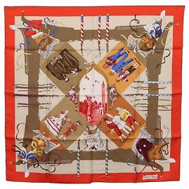 Hermès HERMES Carre 90 Pañuelo de Seda "LE CARNAVAL DE VENISE" Red Auth ki6857 Roja