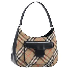Borsa a tracolla Burberrys Nova Check Canvas Beige Silver Auth 203651A Argento Beige