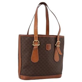 Céline Sac Cabas CELINE Macadam PVC Cuir Marron Ton Or Auth BA15551 Marron Autre
