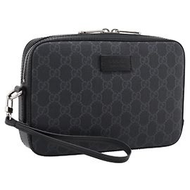 Borsa Clutch GUCCI GG Supreme PVC Nero Argento 495562 Auth 201486V Nero Argento