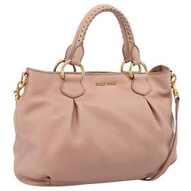 Saco Tote Miu Miu em Couro 2 vias Rosa Tom Dourado Auth BA15531 Rosa Outro