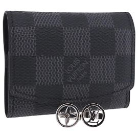 Abotoaduras LOUIS VUITTON Damier Graphite LV Catch Cuffs Metal M80188 Auth BA15541V Prata Damier ebene