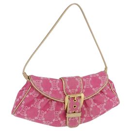 Céline Bolsa de Ombro CELINE Paris Macadam Canvas Denim Pink Gold Auth 204045A Rosa Dourado