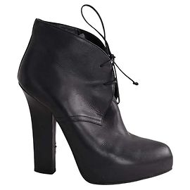 Bottega Veneta Botas de cordones en cuero negro Negro