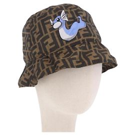 FENDI x FRGMT x POKEMON Bucket Hat Zucca Nylon Brown Blue Auth 167597SM Brown Blue